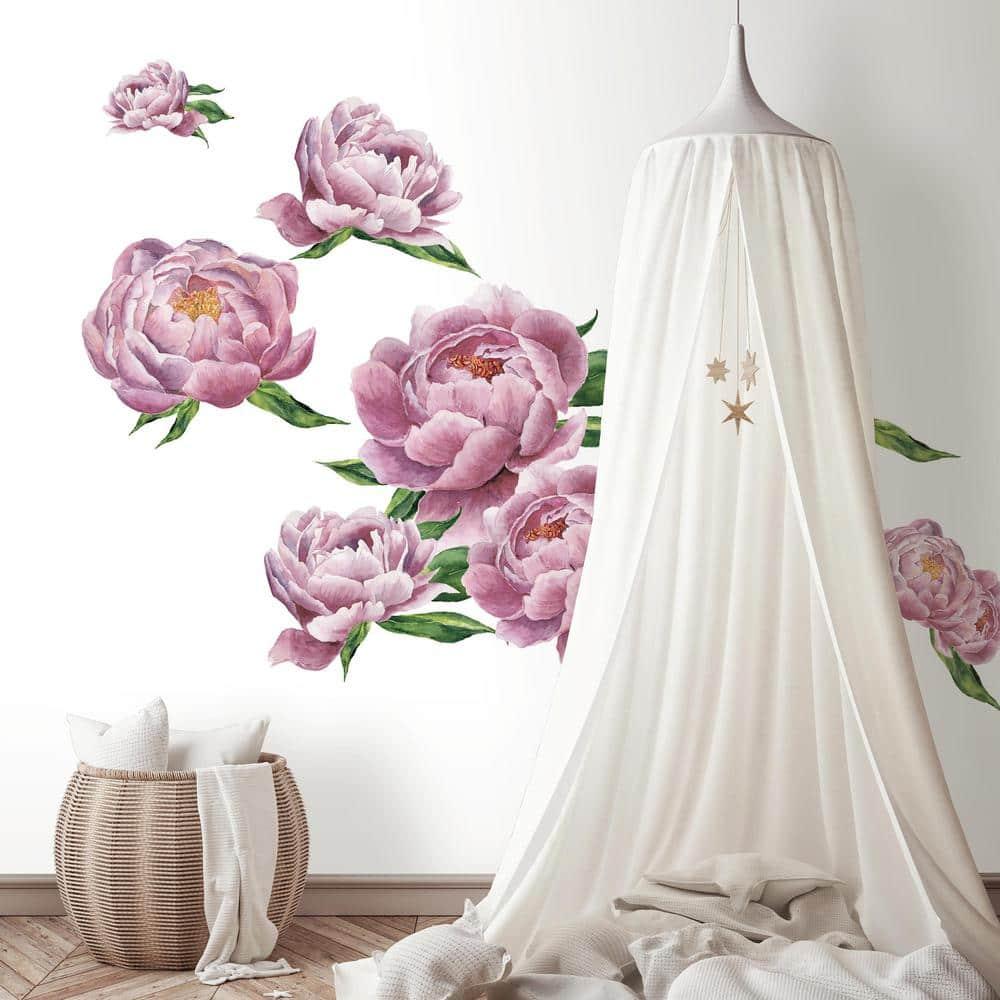 RoomMates Large Peony Peel and Stick Giant Wall Decal: Vinyl Floral Art, Self-Adhesive, Repositionable, Modern Decor