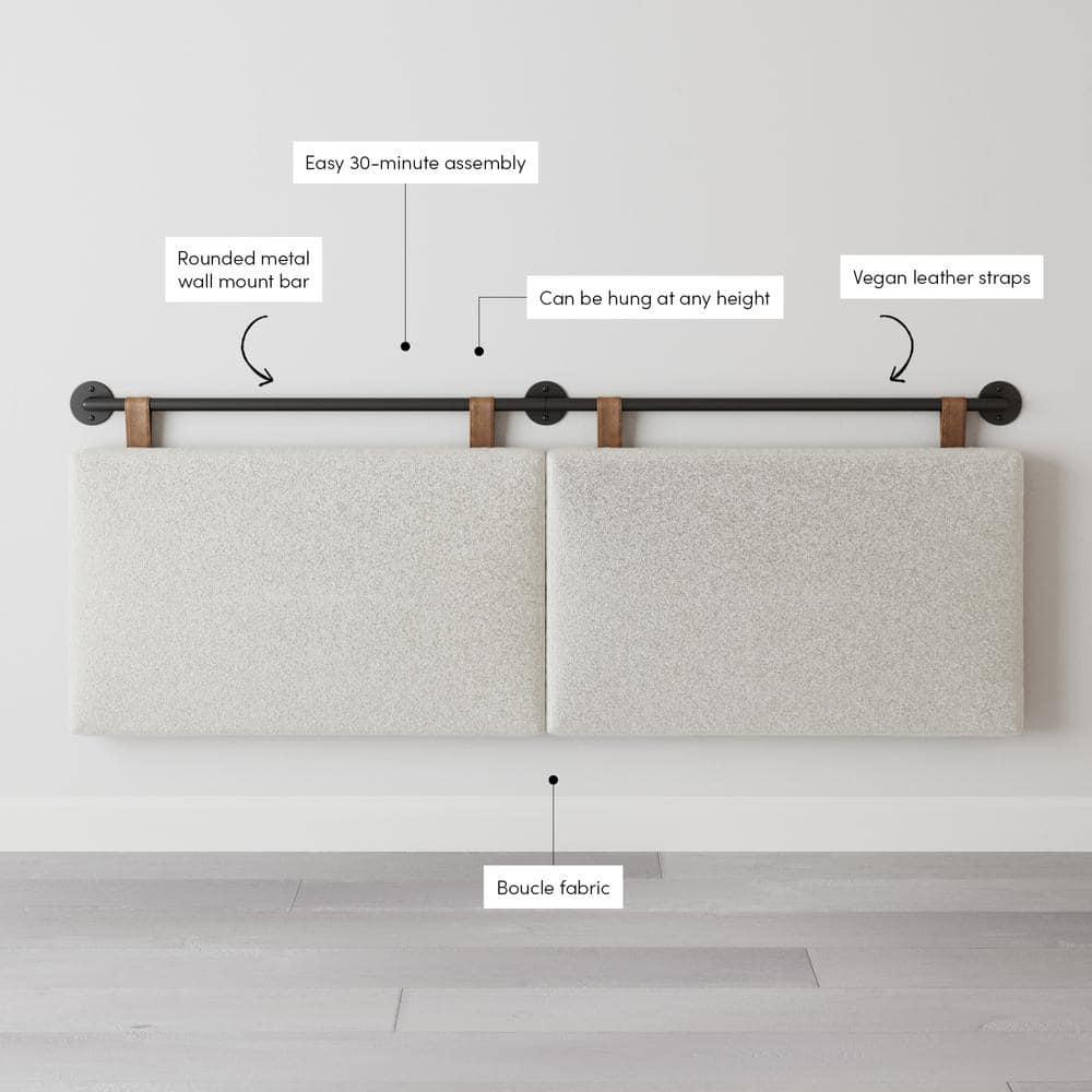 Nathan James King Upholstered Wall Mount Headboard Boucle: Elegant Dorm Room Accessory, Easy to Clean