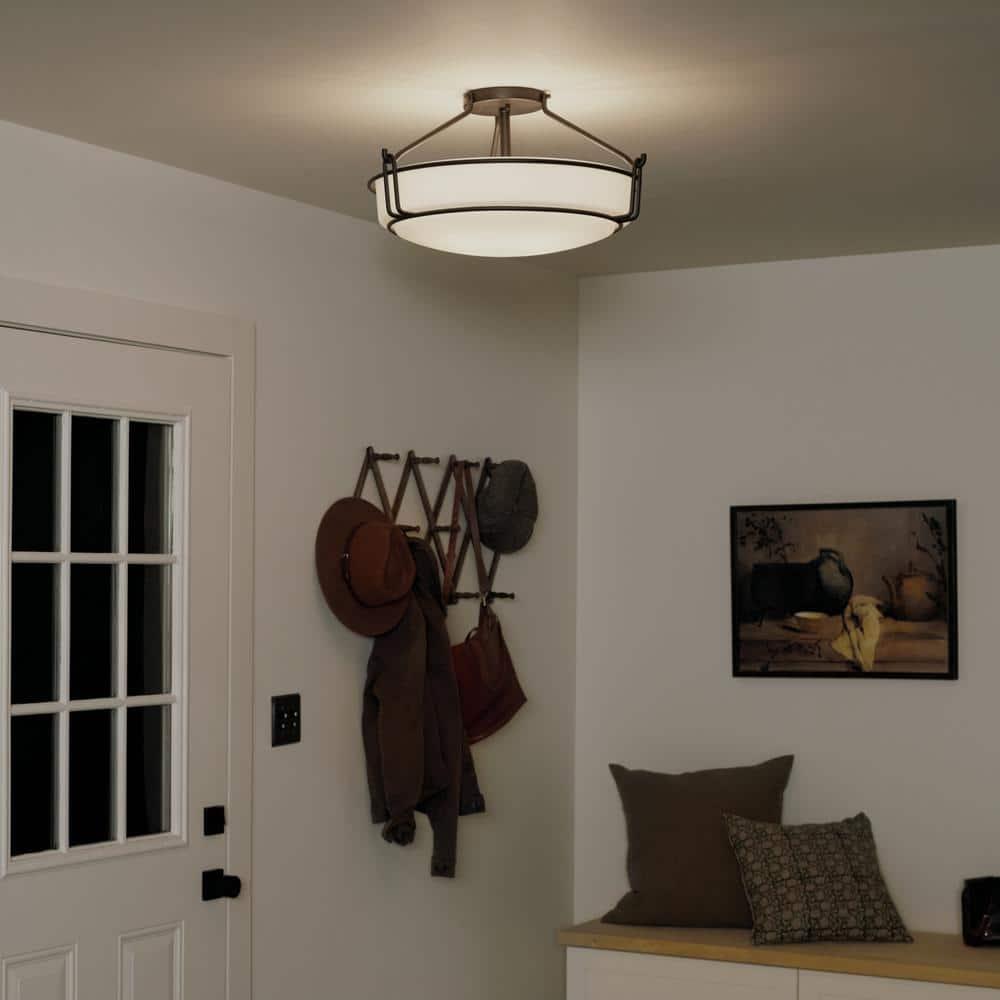 Alkire 22" Olde Bronze Semi-Flush Ceiling Light with Satin Etched Glass