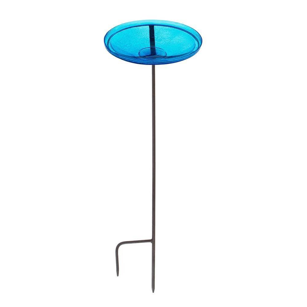 Winston Porter Crackle Glass Birdbath Bowl with Stake, 14-in