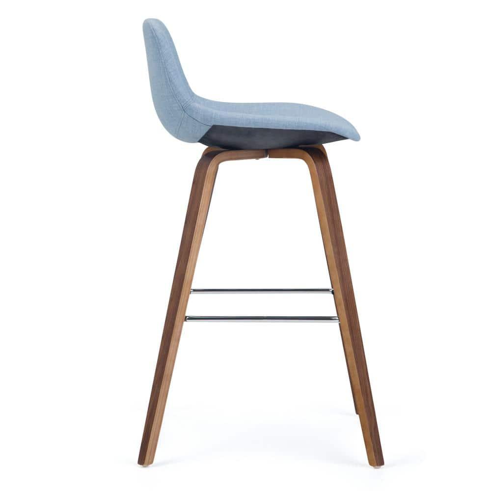 Simpli Home Randolph Upholstered Bentwood Mid-Century Modern Bar & Counter Stool with Chrome Footrest (Set of 2)