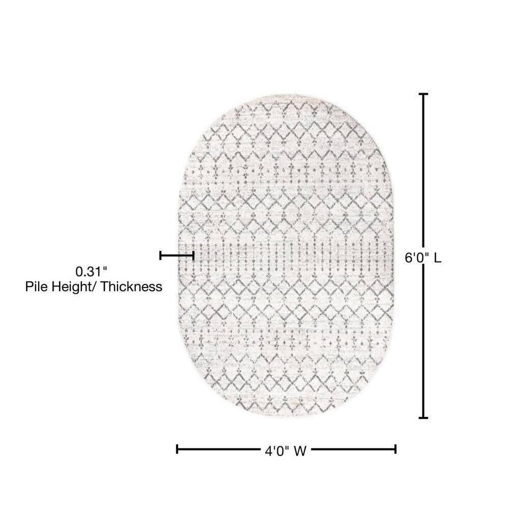 4'x6'Oval Moroccan HYPE Boho Vintage Diamond Area Rug, Cream/Gray - JONATHAN Y
