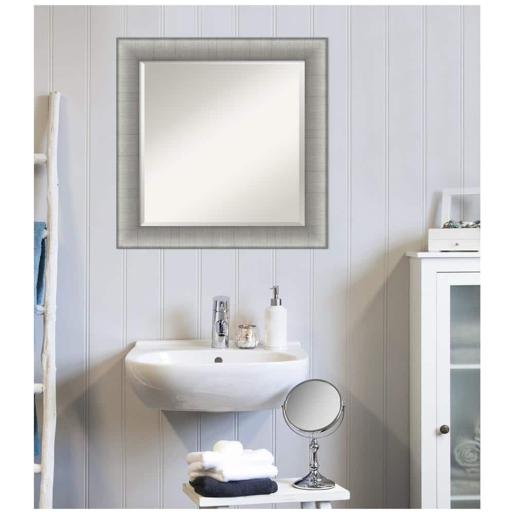 Elegant Brushed Pewter Rectangular 25" Bathroom Vanity Mirror