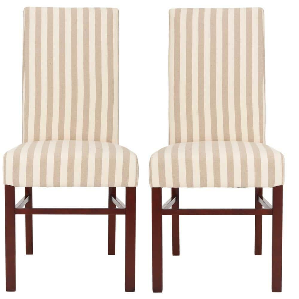 Classic 20''H Striped Side Chair (Set Of 2) - Tan/Cream - Safavieh