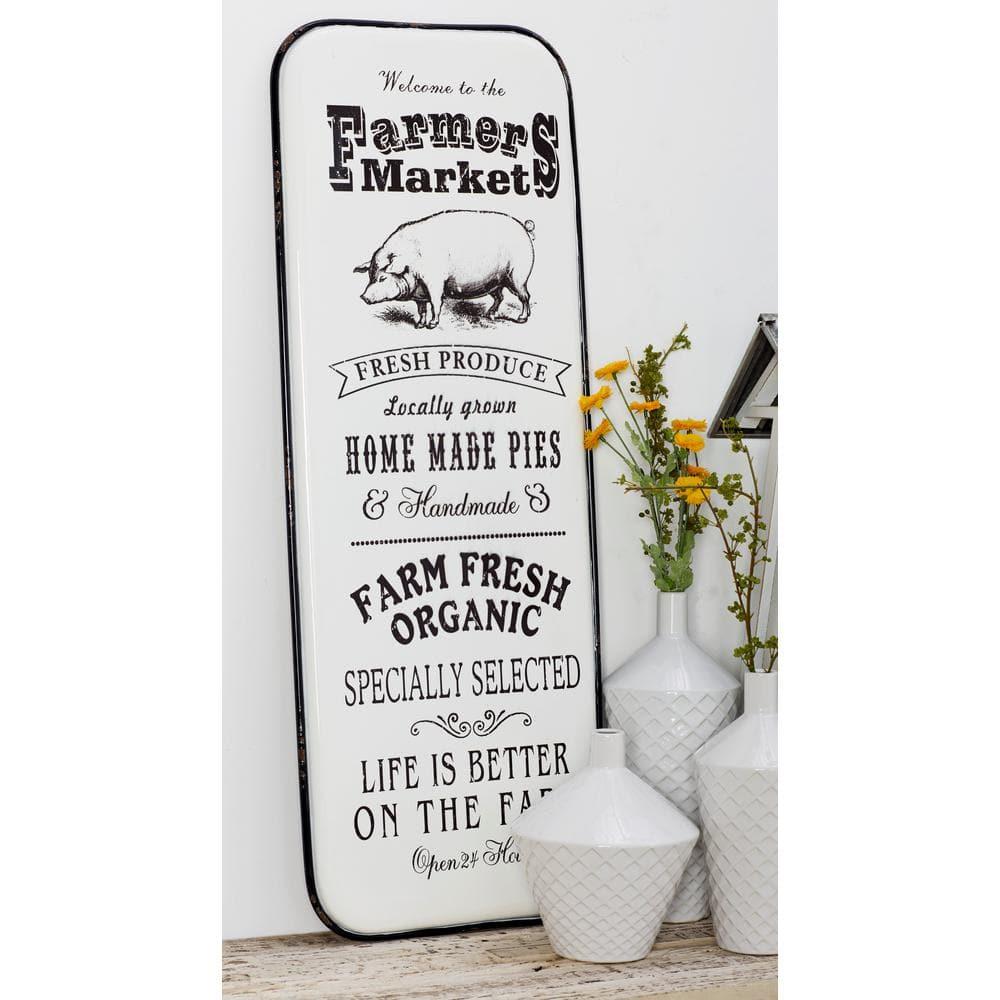 42" x 16" Vintage Country Iron Farmhouse Metal Sign Wall Decor Black - Olivia & May: Glazed White Rectangular Panel