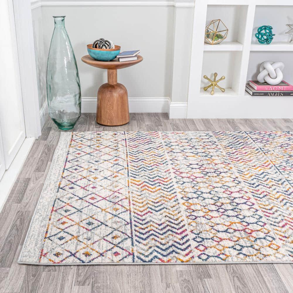 5' x 8' Arta Moroccan Vintage Geometric Rug Area Rug, Multi/Cream - JONATHAN Y