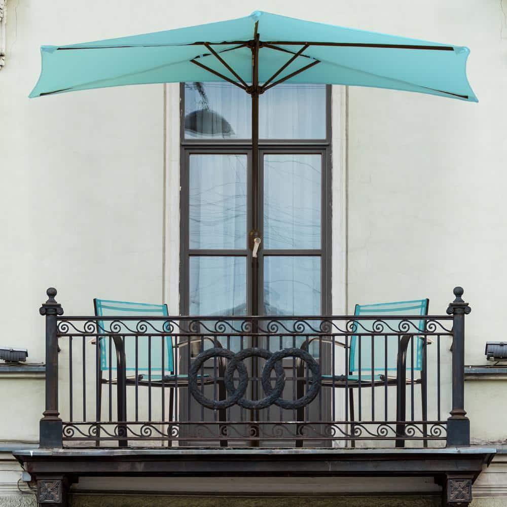 Pure Garden Summertime Umbrellas 3 Half Umbrella Outdoor Patio Shade - 9' Patio Umbrella with Easy Crank - Small Canopy for Balcony, Table, or Deck by Pure Garden