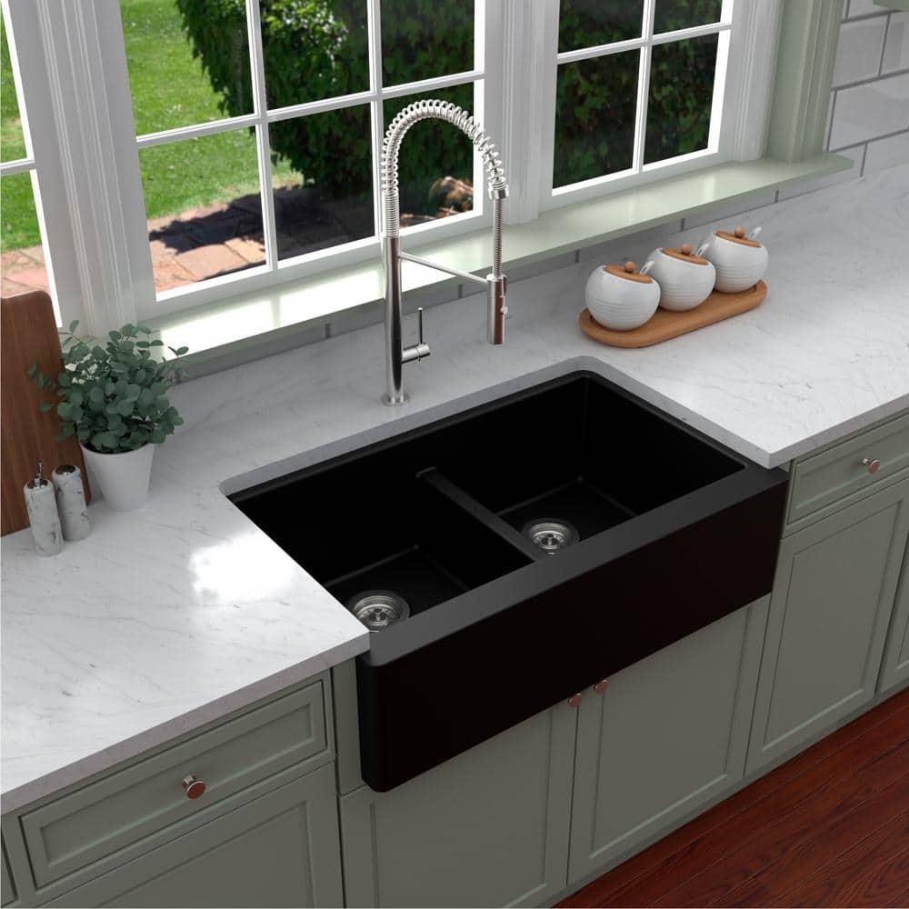 Karran Karran Quartz 34'' X 21-1/4'' 50/50 Double Bowl Farmhouse/Apron Front Kitchen Sink Kit QA-750-BR-PK1