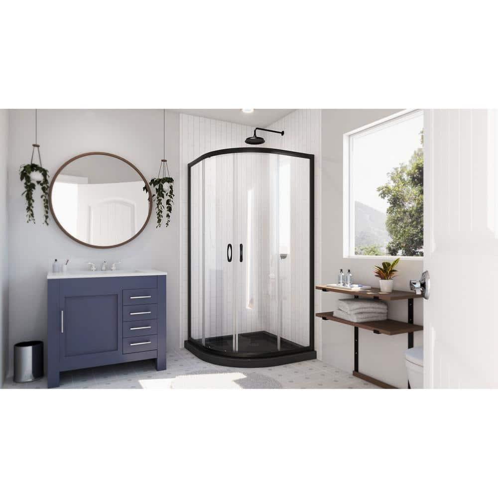 Prime 33" W x 33" D x 74.75" H Semi-Frameless Sliding Shower Enclosure with Base Included