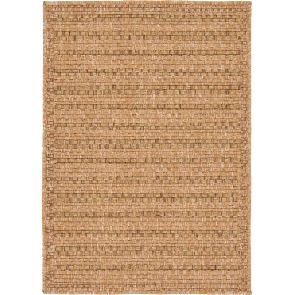 Unique Loom Outdoor Border Collection Area Rug - Checkered (2' 2" x 3' 1" Rectangle Light Brown)
