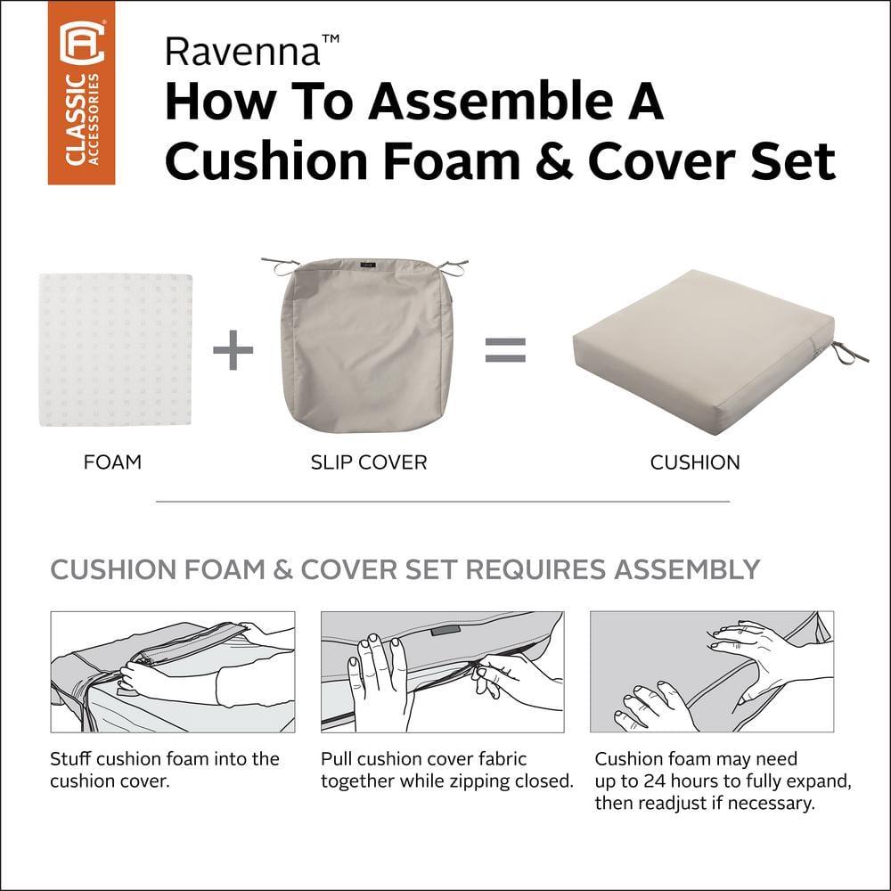 25" x 25" x 5" Ravenna Water-Resistant Square Patio Seat Cushion Slip Cover and Foam Mushroom - Classic Accessories