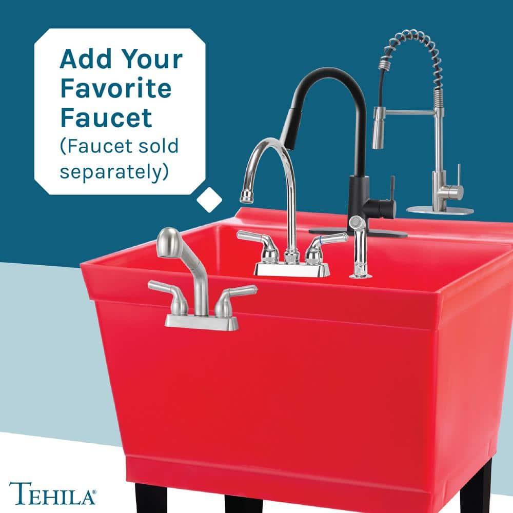 19 Gallon Utility Sink Laundry Tub by JS Jackson Supplies with Adjustable Metal Legs, Ideal for Laundry room, Basement, or Garage Workshop. Heavy Duty Shop Sink. No Faucet Included