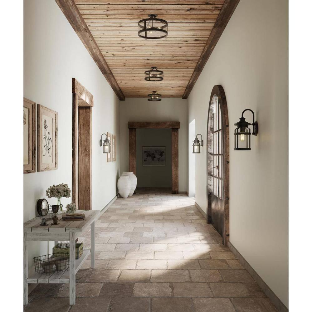 Progress Lighting Gresham 3-Light Semi Flush Convertible Ceiling Light in Graphite with Seeded Glass Shade