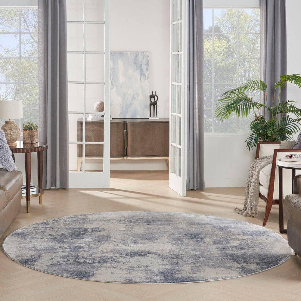 Nourison Rustic Textures Contemporary Abstract Indoor Area Rug Blue/Ivory 7'10" x round