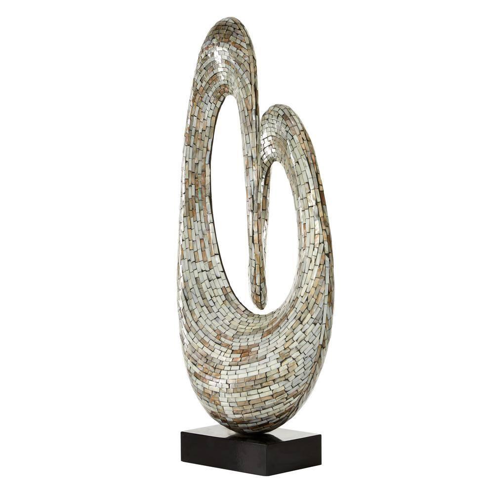 12" x 29" Gray Mother of Pearl Swirl Abstract Sculpture with Black Base, by DecMode