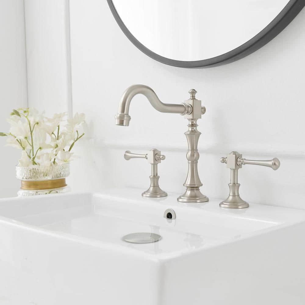 8 in. Widespread Double Handle Low Arc Bathroom Faucet with Drain Kit, Easy to Install, Drip Free in Brushed Nickel
