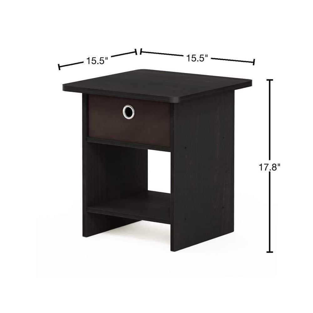 Furinno 10004 End Table / Nightstand Storage Shelf with Bin Drawer, Dark Espresso/Brown