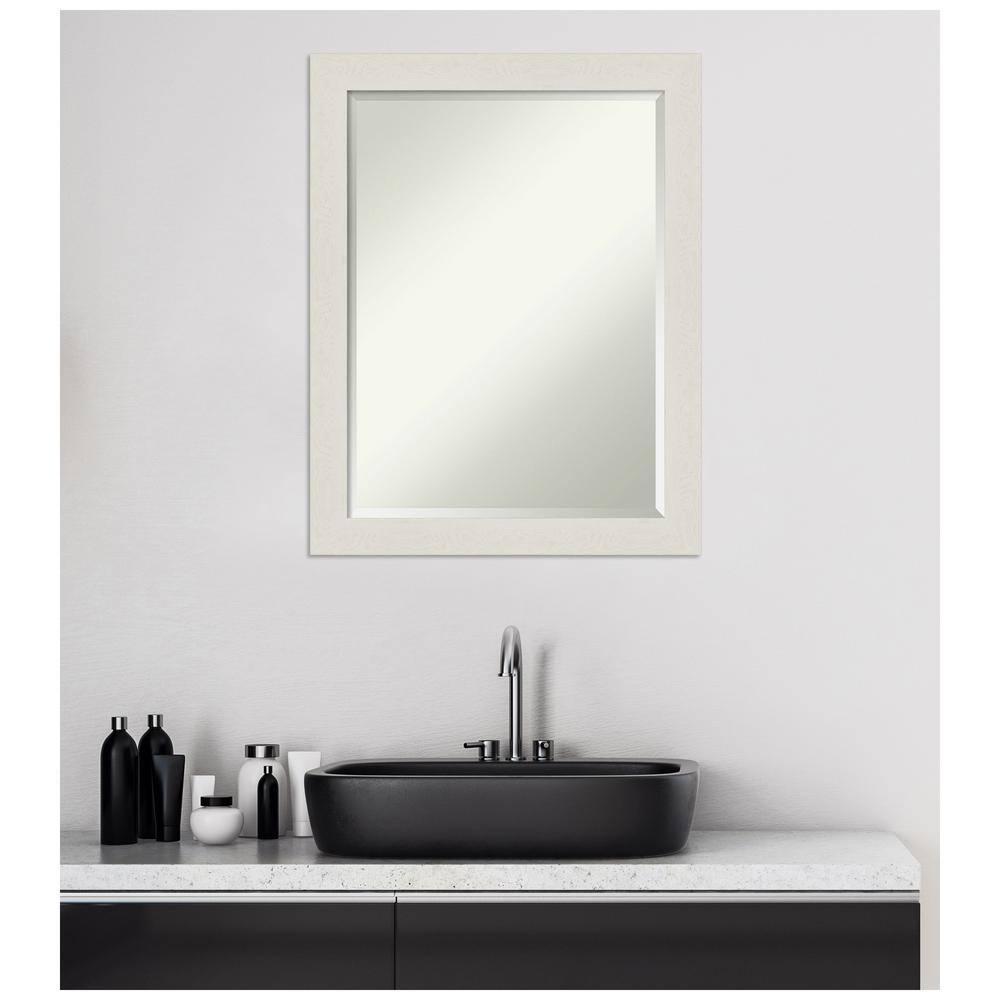 21" x 27" Rustic Plank White Framed Bathroom Vanity Wall Mirror - Amanti Art: Rectangle, Polystyrene Frame, Wall Mount