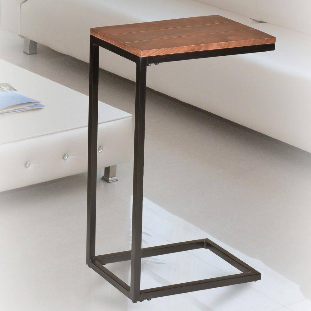 Carolina Living Fletcher C Table Chestnut/Black: Chair Side Accent, Metal Frame, Mango Wood Top