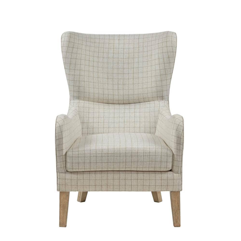 Madison Park Aria Swoop Upholstered Wing Chair Linen: Polyester, Removable Cushions, Wood Legs