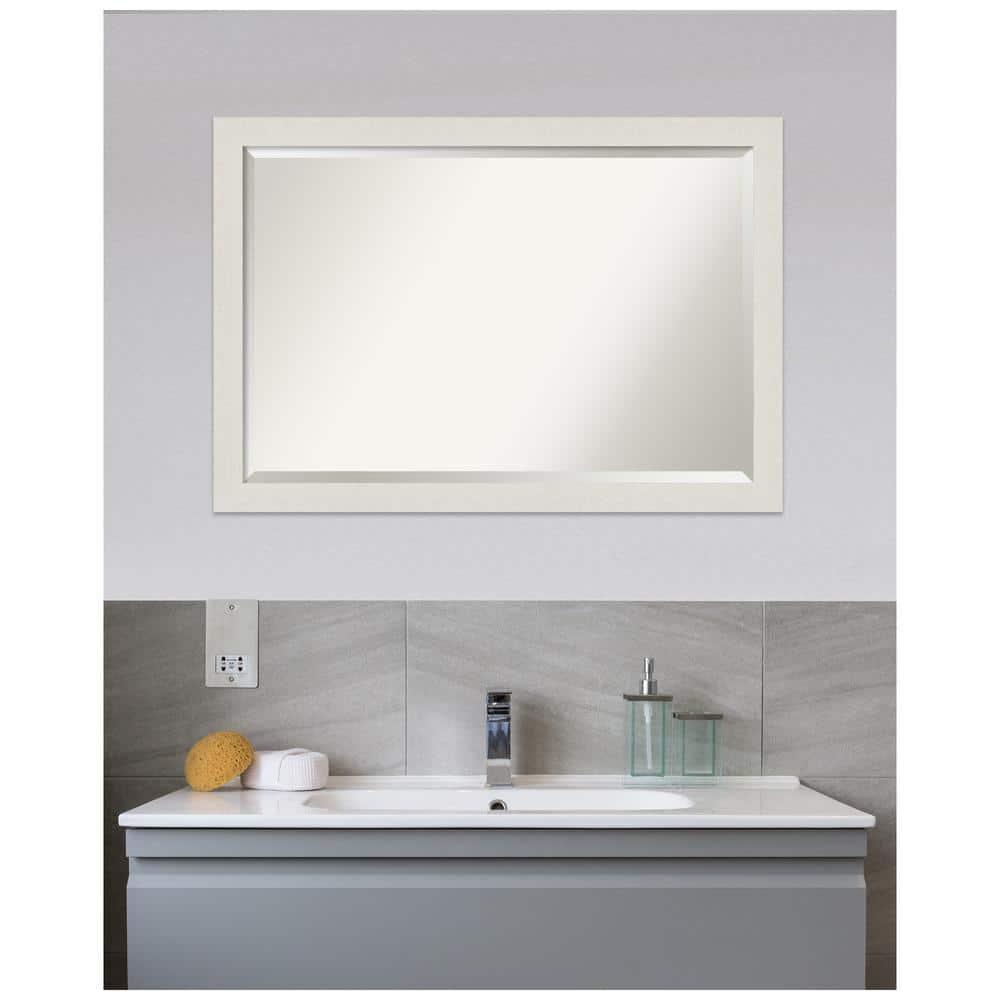 39" x 27" Rustic Plank White Framed Bathroom Vanity Wall Mirror - Amanti Art: Wall Mounted, Includes Hardware