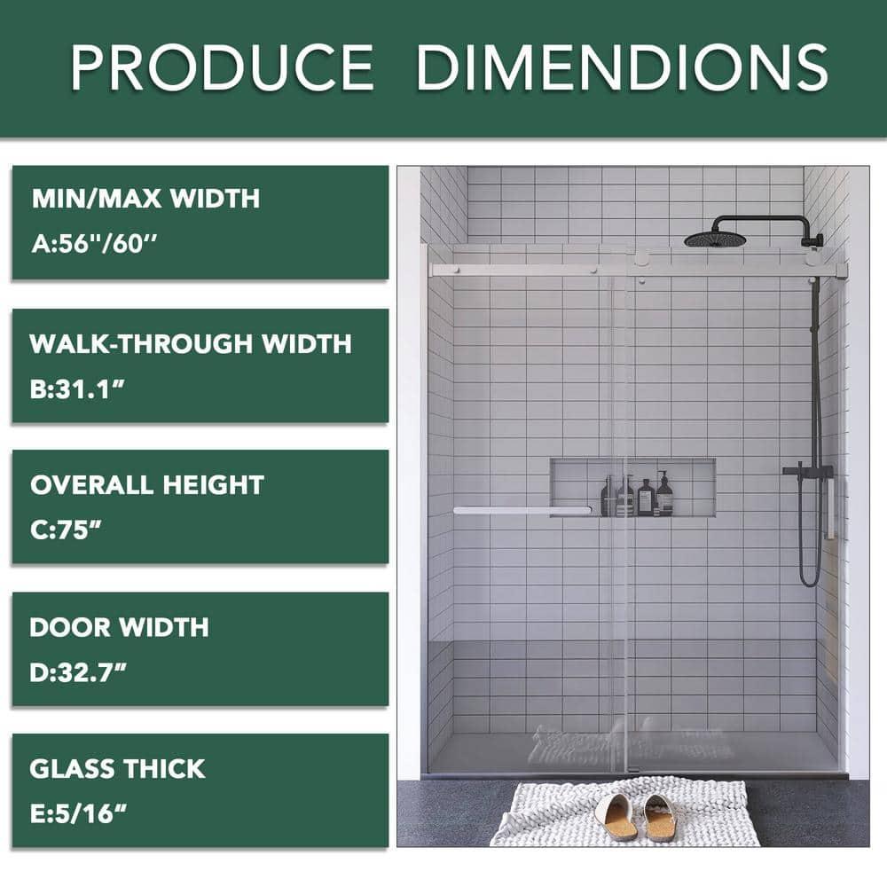 56"-60 ‘W x 75’ Aluminum Framed Single Slide Design Shower Door