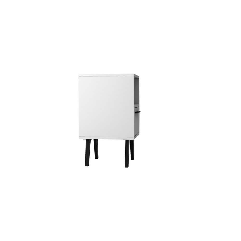 Amsterdam Nightstand 1.0 White - Manhattan Comfort: Mid-Century Modern Design, Open Shelf, Concealed Storage