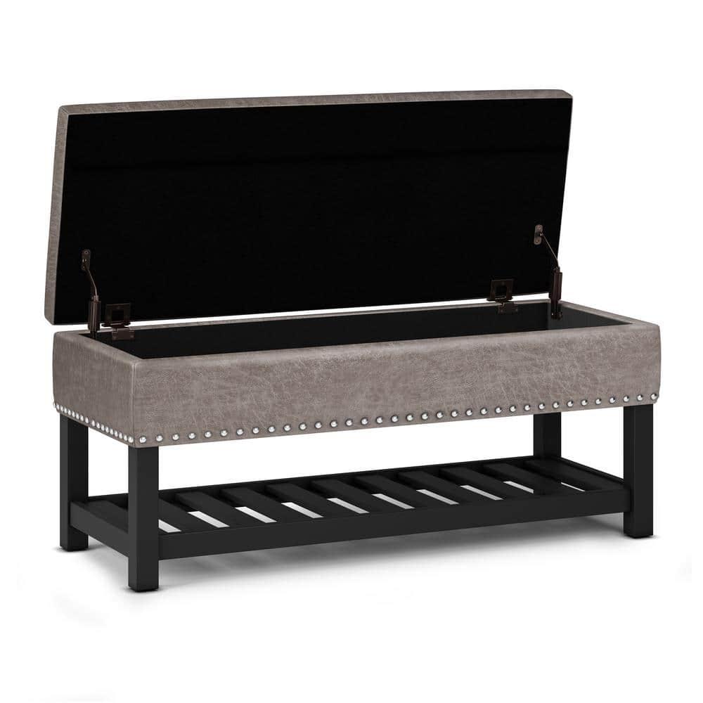 Simpli Home Lomond 44"W Tufted Ottoman Bench with Solid Wood Frame