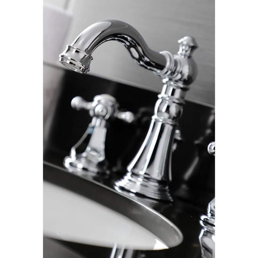 Kingston Brass American Classic Two-Handle 3-Hole Deck Mount Widespread Bathroom Faucet with Pop-Up Drain