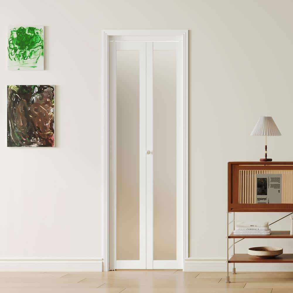 Luxdecor 80'' Solid Core Manufactured Wood 1-Lite Frosted Glass Bi-fold Door With Installation Hardware Kit