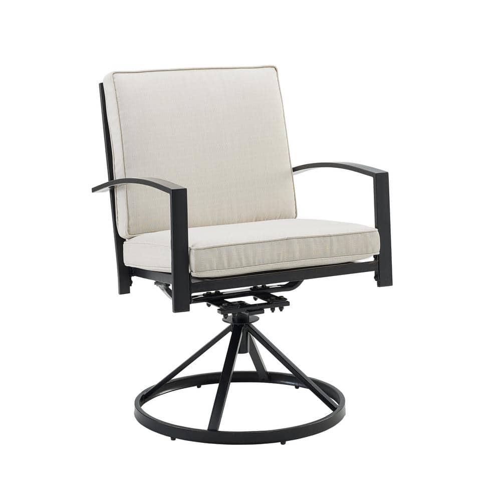 Crosley Furniture Kaplan Fabric Outdoor Swivel Chair Set in Oatmeal (Set of 2)