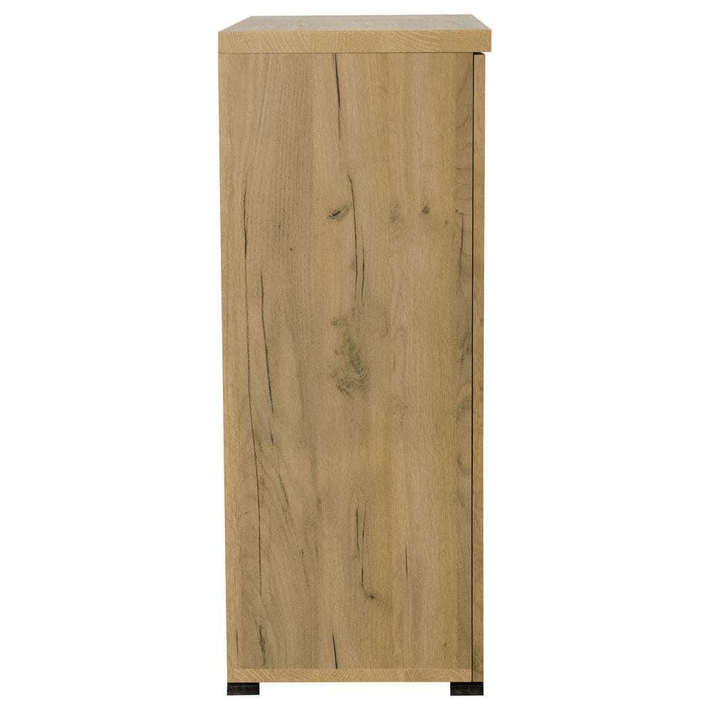 Golden Oak and Gunmetal Mesh Door Accent Cabinet