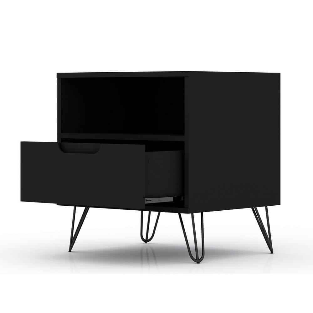 Set of 2 Rockefeller 1 Drawer Nightstands Black - Manhattan Comfort