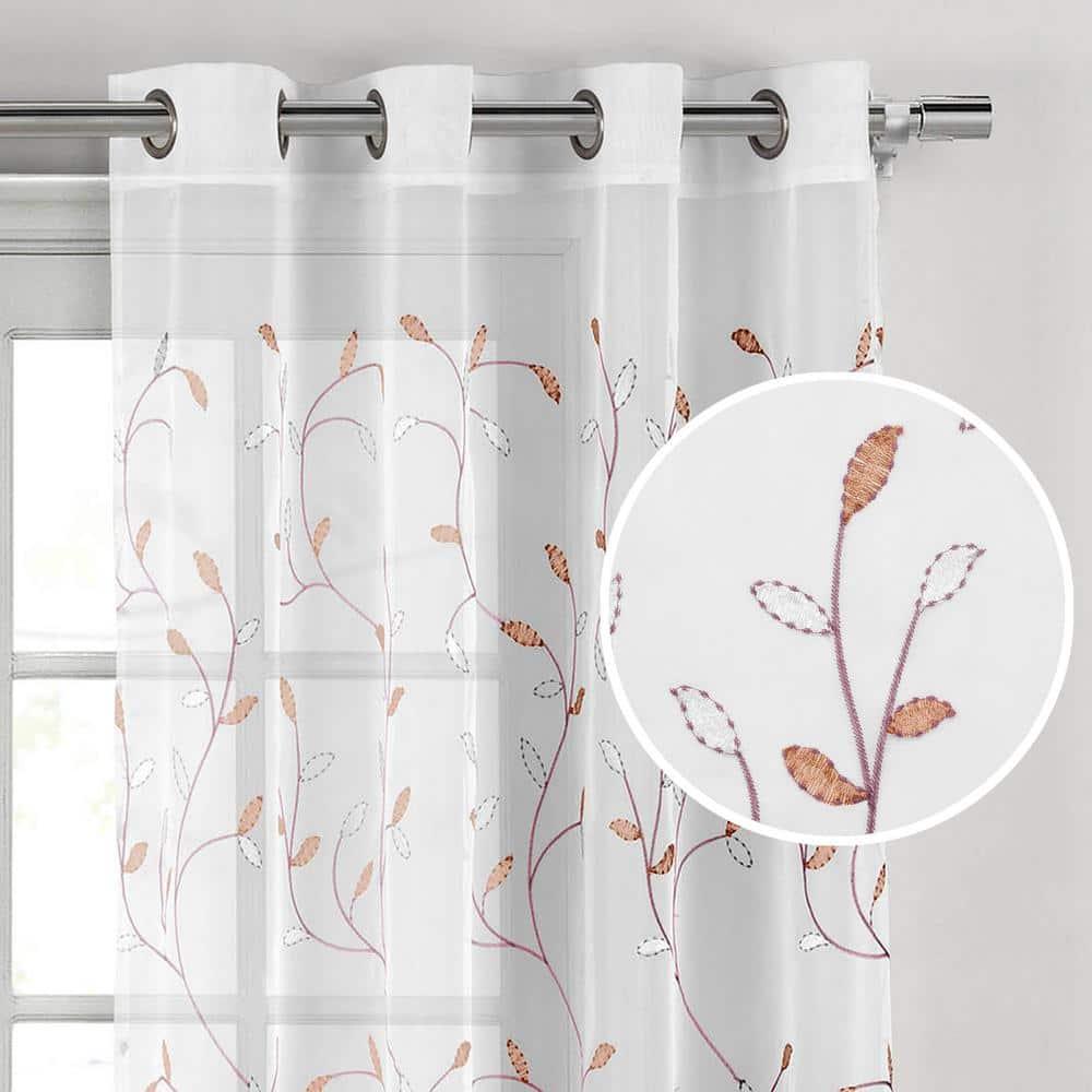 Grommet Curtain Panel, Embroidered Sheer Extra-Wide, Pink 54" x 63"