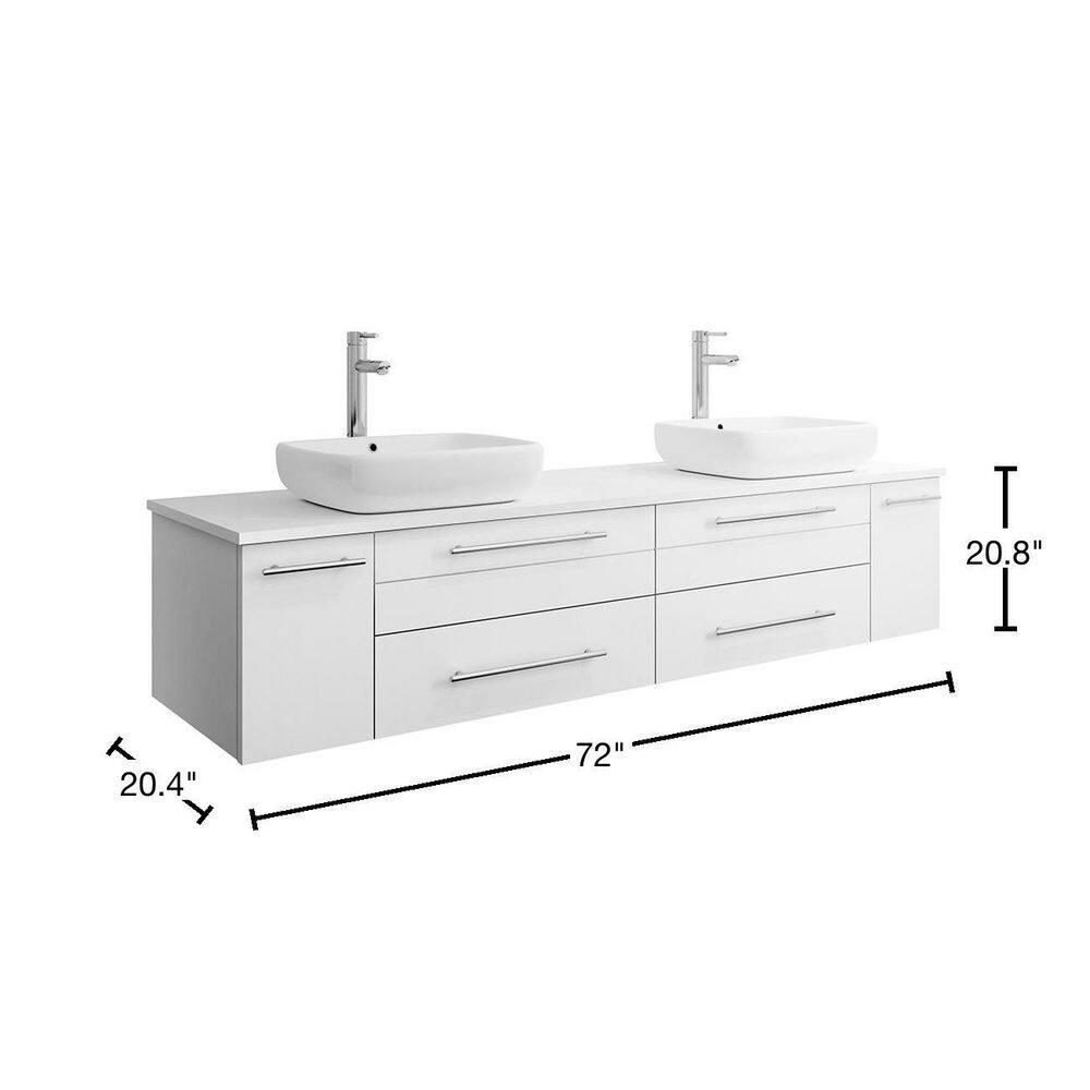 Fresca Lucera 72" Solid Wood Bathroom Cabinet with Double Vessel Sinks in White