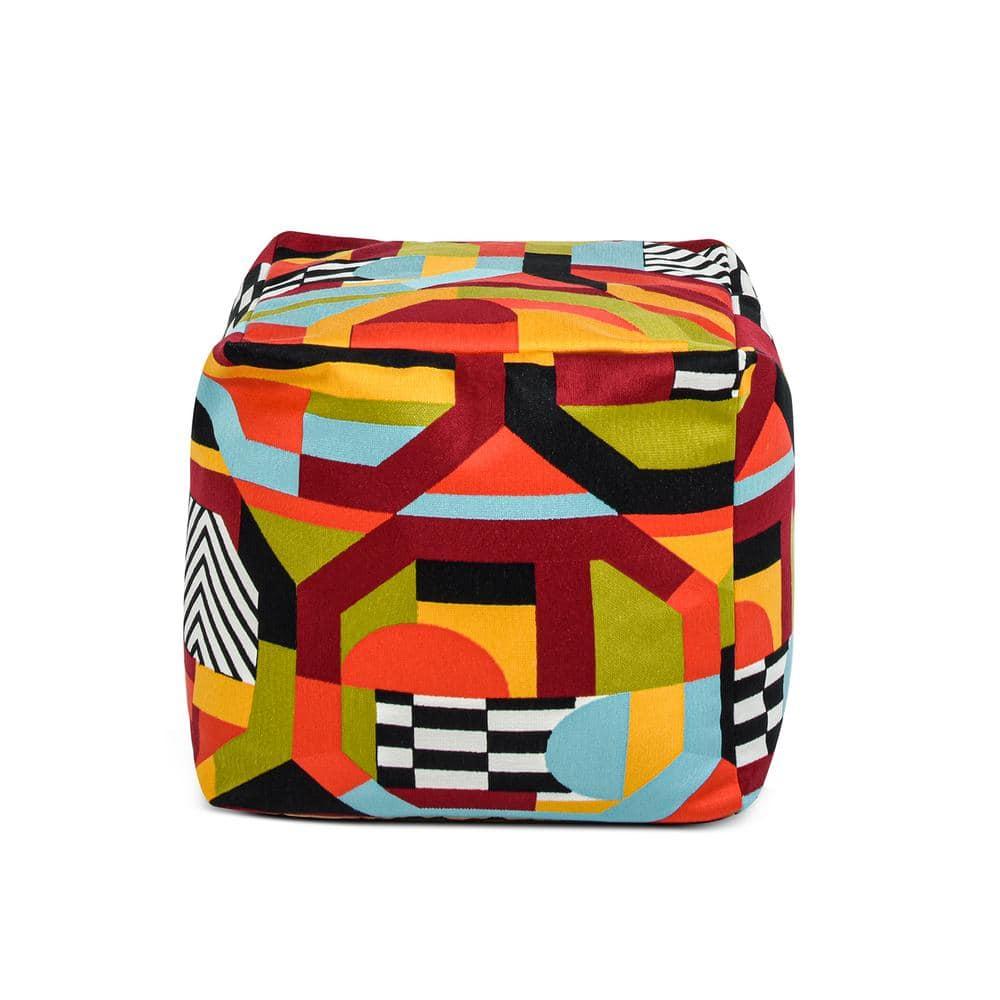 Orren Ellis Pouf 20" Luxury Oversized Bean Bag Cube Ottoman, Colorpop Multicolored Embroidery