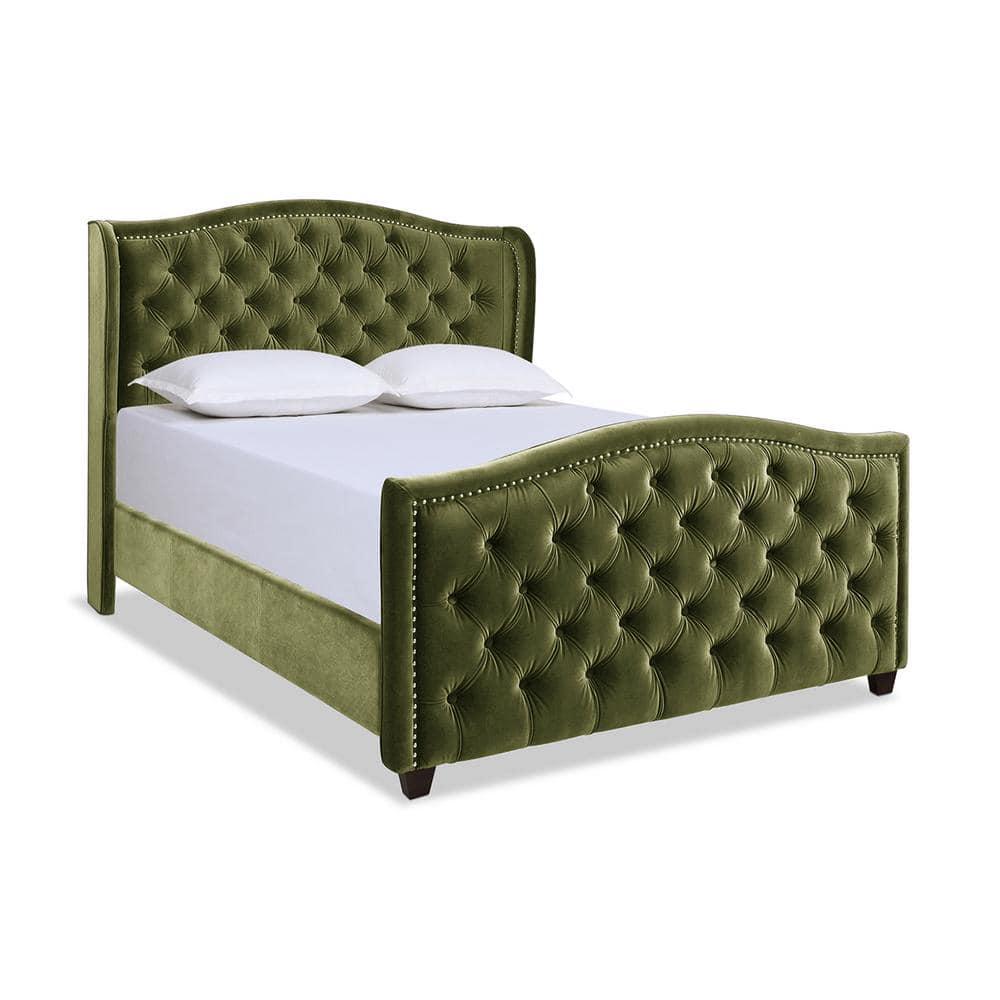Jennifer Taylor Home Marcella Tufted Wingback Queen Bed Olive Green