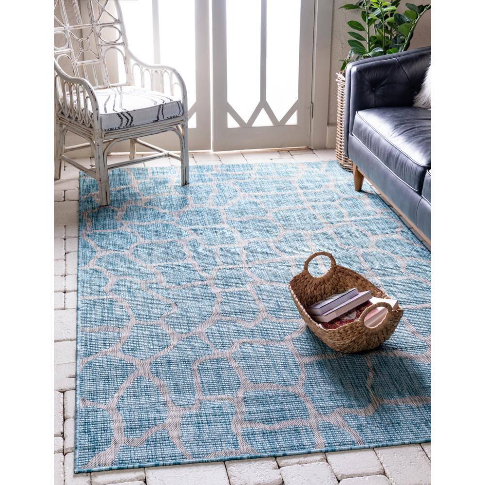 Unique Loom 7' 1 x 10' 0 Rectangle Indoor/Outdoor Safari Light Aqua Area Rug