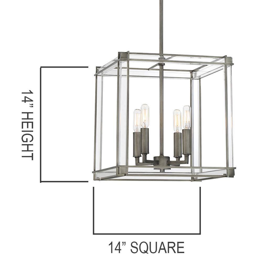 Langen Square Antique Nickel 4-Light Pendant with Clear Accents
