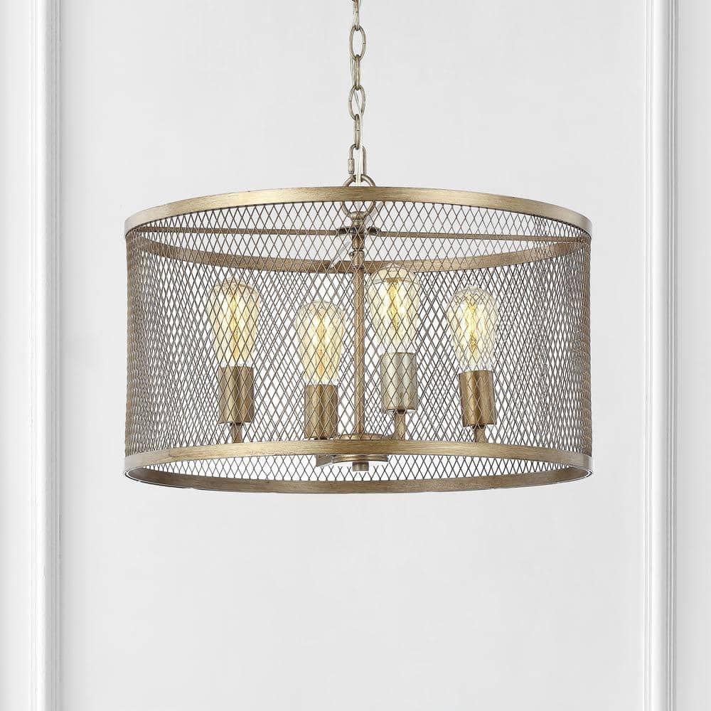 Pen 4-Light 20" Iron Adjustable Industrial Mesh LED Pendant, Gold