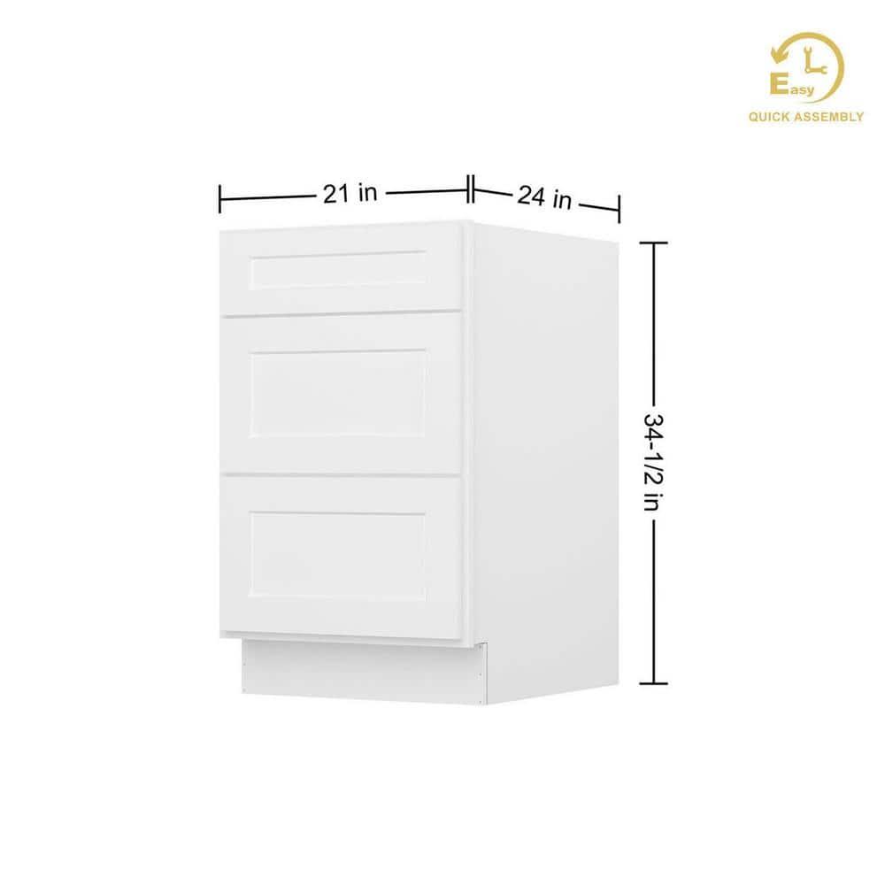 HOMLUX Easy-DIY 21 in W x 24 in D x 34.5 in H in Shaker White Ready to Assemble Drawer Base Kitchen Cabinet With 3-Drawers