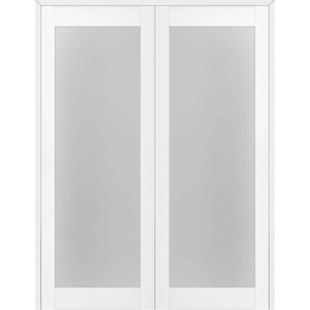 Palladio 207 Manufactured Wood and Full Lite Frosted Glass Composite Double Prehung French Door