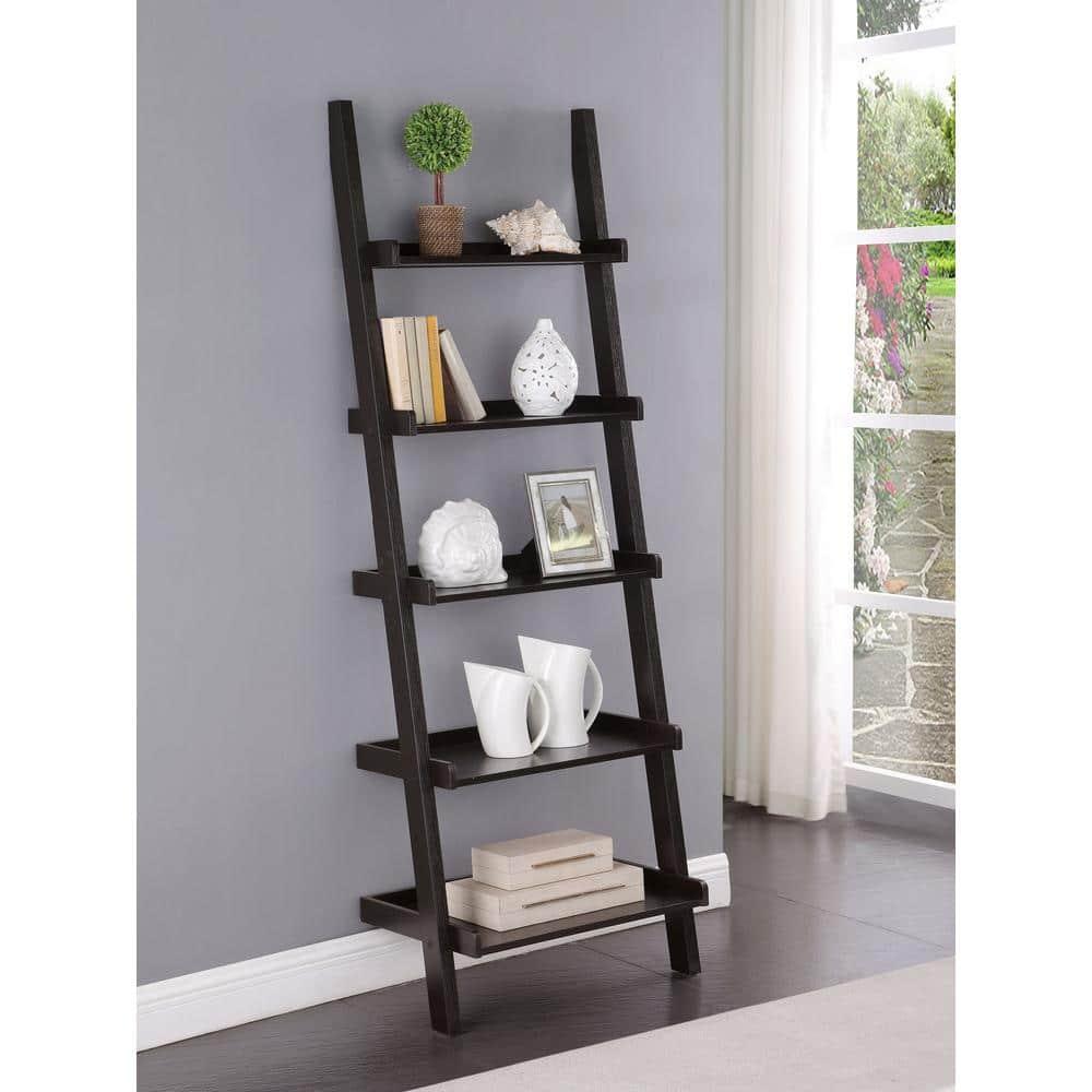 Coaster Colella 5-Shelf Transitional Wood Ladder Bookcase in Cappuccino