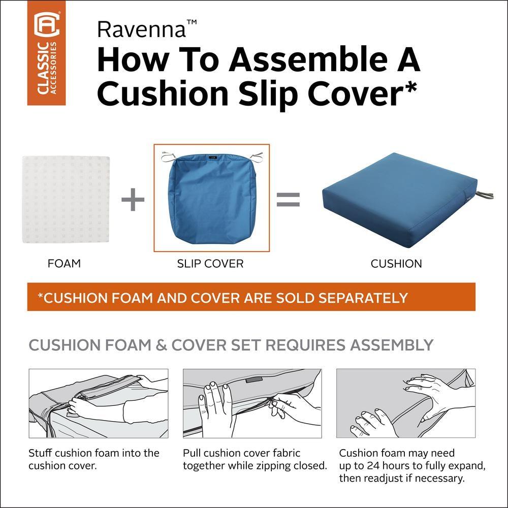 Classic Accessories Ravenna Water-Resistant Patio Seat Cushion Cover, 21 x 21 x 3 inch, Empire Blue