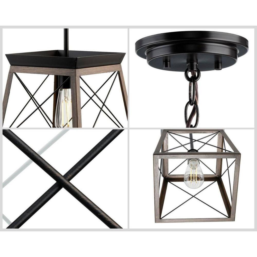 Progress Lighting Briarwood 1-Light Mini-Pendant, Antique Bronze, Steel, Faux-Painted Wood Enclosure