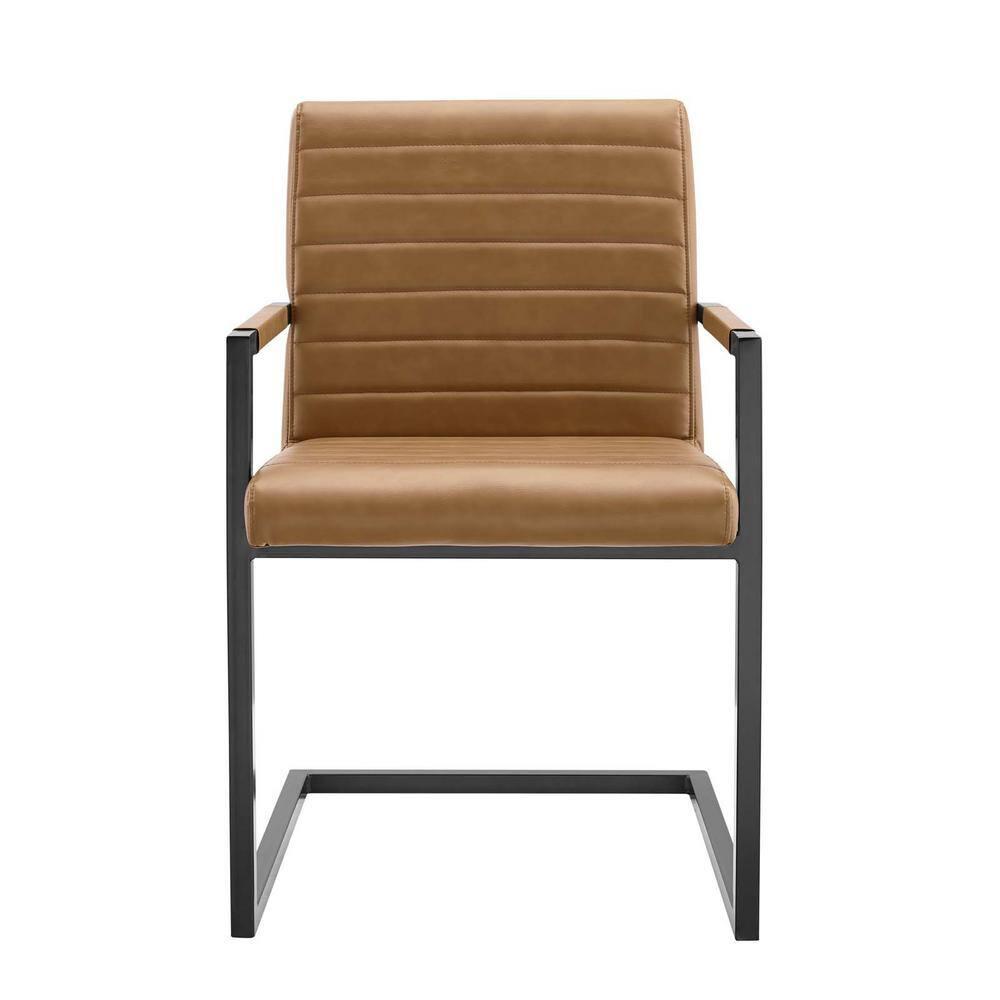 Modway Savoy 16.5" Faux Leather & Metal Dining Chairs in Tan/Black (Set of 2)