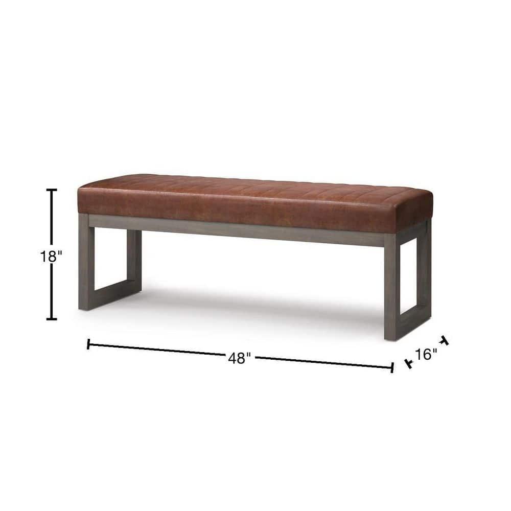 Simpli Home Casey 48"W Distressed Vegan Leather Ottoman Bench with Quilted Vertical Stitching