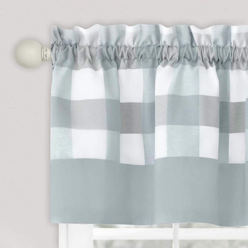 Achim Hunter Indoor Polyester/Cotton Light Filtering Checkered Curtain Panel, Ice Blue, 42-in W x 84-in L
