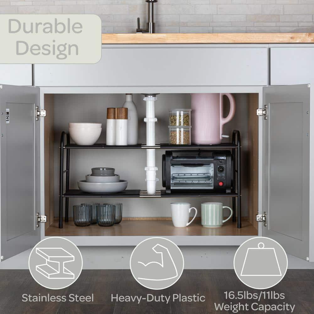 Under Sink Organizer - 2 Tier Adjustable Shelf Organizer with 8 Removable Panels - Kitchen or Bathroom Under Sink Organizers and Storage by Home-Complete