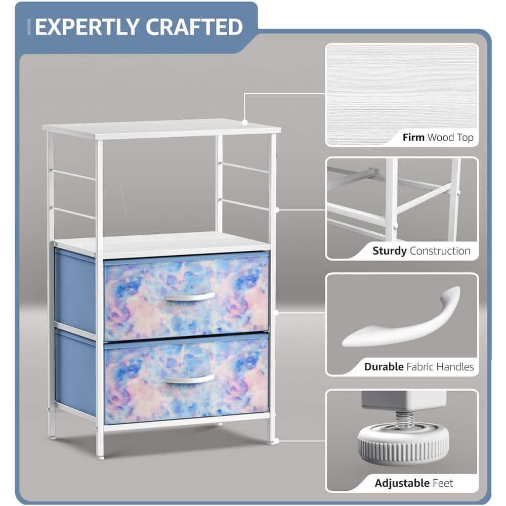 Sorbus Sorbus 2 Drawers and Shelves Nightstand with Steel Frame, Wood Top & Fabric Bins in Tie Dye Blue